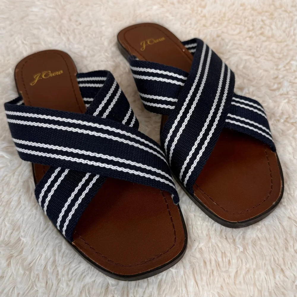 J. Crew | Shoes | J Crew Navy Woven Straps Flat Sandals7 